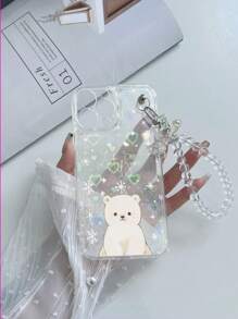 1 Przezroczysty TPU Miś i Wzór Płatka Śniegu Obudowa Telefonu Anty-Drop, 1 Przezroczysty Pasek Na Nadgarstek Misia, 1 Holograficzna Karta W Kształcie Serca, Kompatybilny Z IPhone/Smartfonami Z Androidem