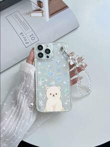 1 Przezroczysty TPU Miś i Wzór Płatka Śniegu Obudowa Telefonu Anty-Drop, 1 Przezroczysty Pasek Na Nadgarstek Misia, 1 Holograficzna Karta W Kształcie Serca, Kompatybilny Z IPhone/Smartfonami Z Androidem