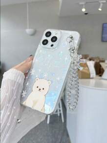 1 Przezroczysty TPU Miś i Wzór Płatka Śniegu Obudowa Telefonu Anty-Drop, 1 Przezroczysty Pasek Na Nadgarstek Misia, 1 Holograficzna Karta W Kształcie Serca, Kompatybilny Z IPhone/Smartfonami Z Androidem