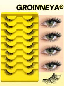 GROINNEYA Cílios postiços GROINNEYA 9 Piars Cat Eye Lashes Finos Meio Cílios Cílios de Gato Naturais Macios Cílios de Gato Ferramenta de Maquiagem Extensão de Cílios Postiços Cílios de Vison Fofos Ferramentas de Maquiagem