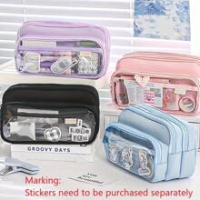Versatile Large-Capacity Pencil Case With Steel Pen Holder - Portable Organizer For School Supplies, Office Essentials & Cosmetics, For Return School, Office Organizers, Desk Top Organizer, Pen Organizers, Storage For Pens, Pens Case, Pencil Tray, Desk Organizer, Pen Holder - Multicolor - View 12