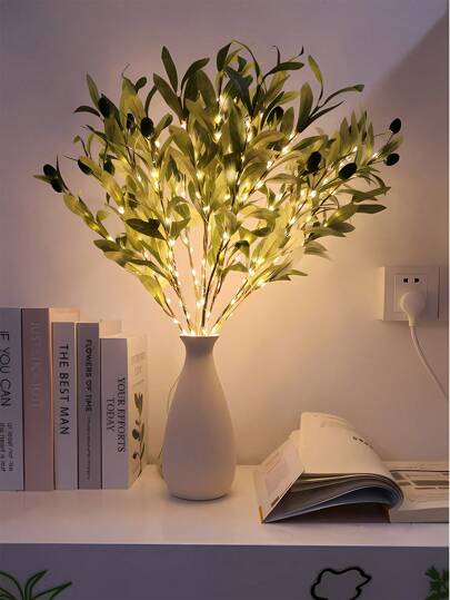 1 szt. Sztuczne gałązki oliwne, sztuczne liście roślin do dekoracji ślubnych, zielone liście oliwne, odpowiednie do domu, sypialni, kominka oraz dekoracji wewnętrznych i zewnętrznych