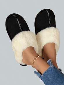 Fuzzy Warm Comfy Slipper Slip-On Fluffy Fashion Winter Bedroom House Shoes For Valentine's Day Gift For Girlfriend - 黑色 - 查看 3