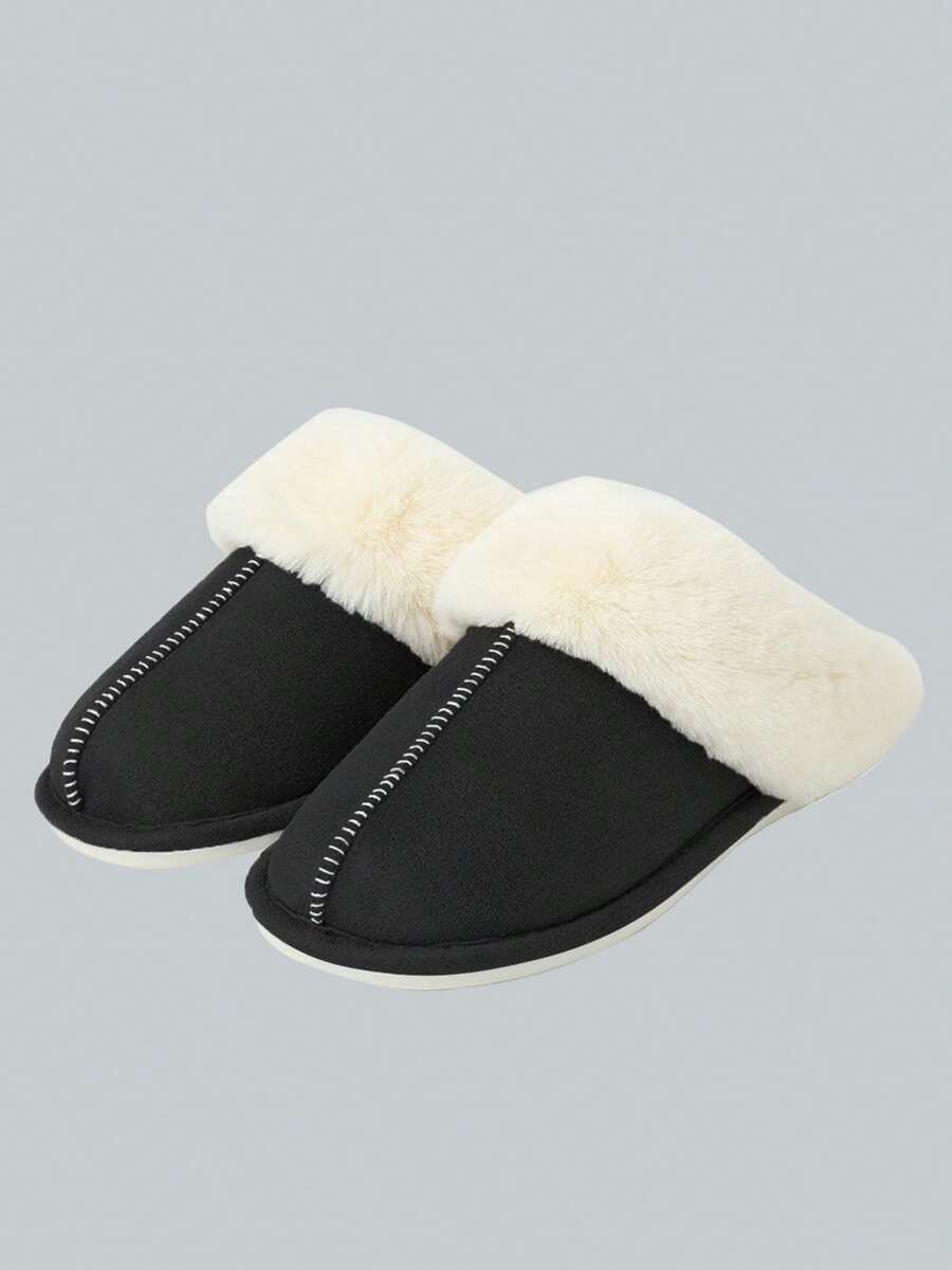 Fuzzy Warm Comfy Slipper Slip-On Fluffy Fashion Winter Bedroom House Shoes For Valentine's Day Gift For Girlfriend - 黑色 - 查看 1