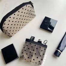 3 件套化妆包化妆包套装，便携式大容量网眼洗漱包，适合旅行，时尚拉链袋可爱心形小化妆包，适合女士和女孩，心形化妆包套装，拉链网眼化妆包，洗漱包，波西米亚风，适合假日海滩、浴室收藏、卧室收藏，大容量