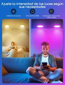 Aigostar Downlight Inteligente Empotrable Focos 6W Bluethooth Mesh, LED Techo Luces para Salón Cocina Compatible con Alexa con Control Remoto, RGB+CCT Regulable 2700-6500K,Ф100-110mm, 600LM, 4 Uds - 6w 4Uds - Ver 5