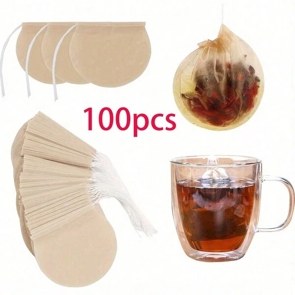 100 st tepåsfilter, engångsförpackningar i naturfärg, 100 st tepåsar, tebladspåsar