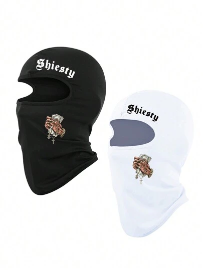 2 件/1 件 带字母和手拿钱印花滑雪面罩拉法帽面罩 男女款防紫外线防风围巾 适用于滑雪板摩托车