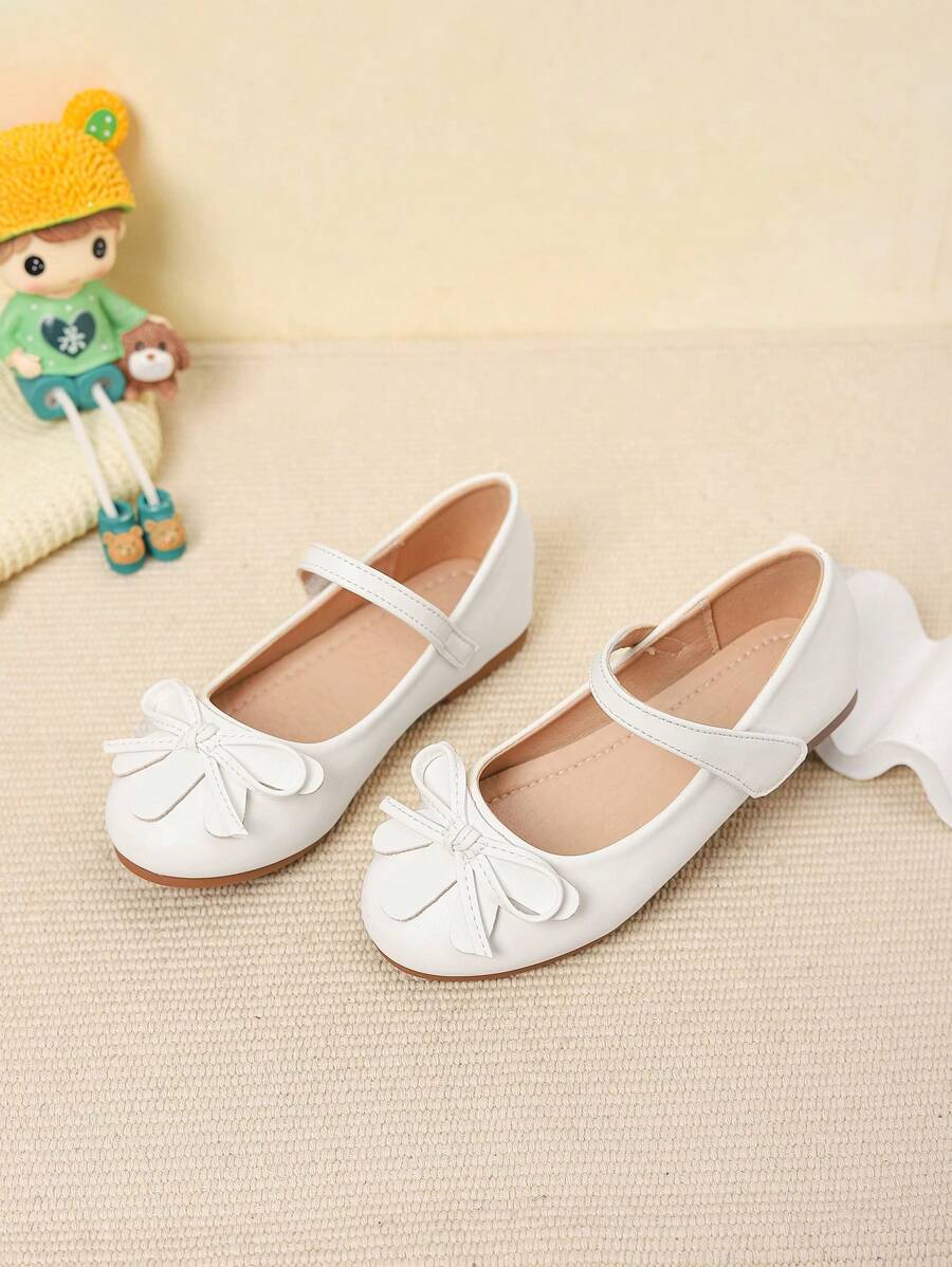 Zapatos planos para niñas con decoración de lazo, adecuados para estudiantes en otoño/invierno - Blanco - Ver 1
