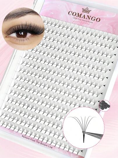 CoMango 300 éventails 0,07 mm Éventail de volume prêt à l'emploi 6D Cils individuels à base fine et pointue Extensions de cils volume russe prêtes à l'emploi, Bouquets de cils, Cils individuels, Faux cils