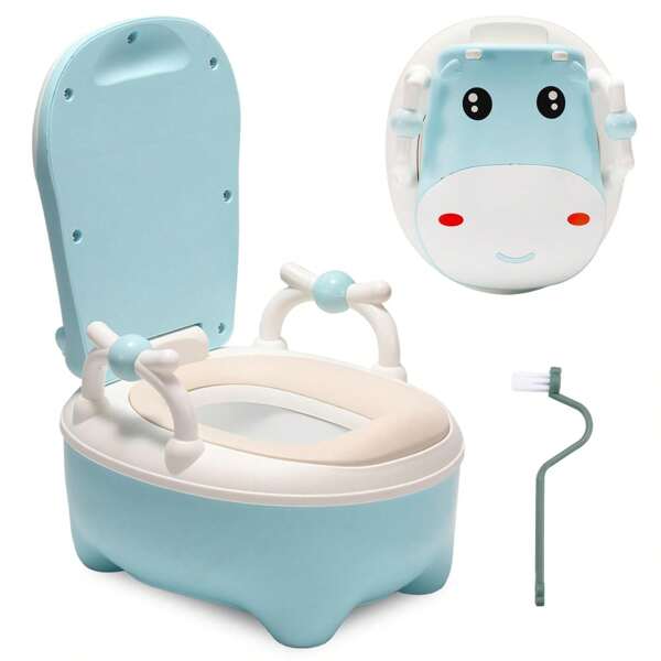 Lospitch Rosa/Blau Kinder Töpfchen mit Cartoon-Deckel – Toilettentrainer mit Griffen, weichem PU-Kissen, Anti-Spritzschutz und Schubladenfunktion – Inklusive Bürste