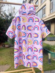 1pc Kids Girls Microfiber Quick Dry With Zipper And Hood Wearable Beach Towel, Waterproof Windbreaker For Swimming Pool, Beach, Rainbow, Watermelon, Leaves Design - Multicolor - View 10