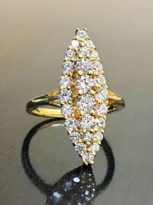 Luxury Cubic Zirconia Full Pave Gold Color Oval Stud Ring, Suitable For Women Wedding Wear And Valentine's Day Gift