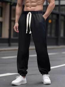 Men's Cotton Sports Pants, Casual Pants With Pockets, Slim Fit Sports Jogger Pants, Super Quality Elastic - 黑色 - 查看 4