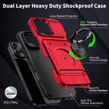 重型防震硬质手机壳，带金属支架和卡槽，适用于 Apple 17、16、15、14、13 Pro Max、Galaxy S25、S24、S23 Ultra Plus FE、A14、A15、A16、A17、A25、A35、A55、A26、A36、A56 和系列 - 紅色 - 查看 7