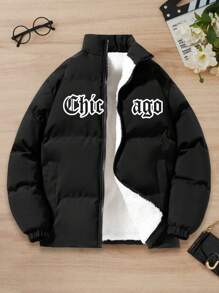 1pc Teen Girls Versatile Casual Outdoor Sports Thermal Lined Stand Collar Jacket, Winter - Black - View 7