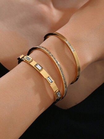 1 件精致不锈钢手链，优雅装饰水晶，用途广泛，适合女性街头服饰、宴会、派对、情人节礼物