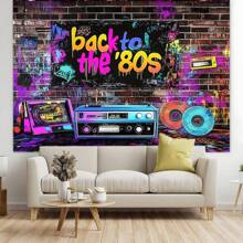Telón de fondo para fiesta retro de los 80 - Decoración de poliéster multiusos, adecuado para temas de hip hop, rock y discoteca - Perfecto para cumpleaños, bodas, fotomatón y talla grande - Multicolor - Ver 5
