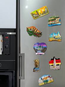 1pc Creative Travel Souvenir Landscape Magnetic Fridge Magnet, World Architecture And Scenery Design, Travel Decor Craft Gift Fridge Magnet,School Supplies,Back To School