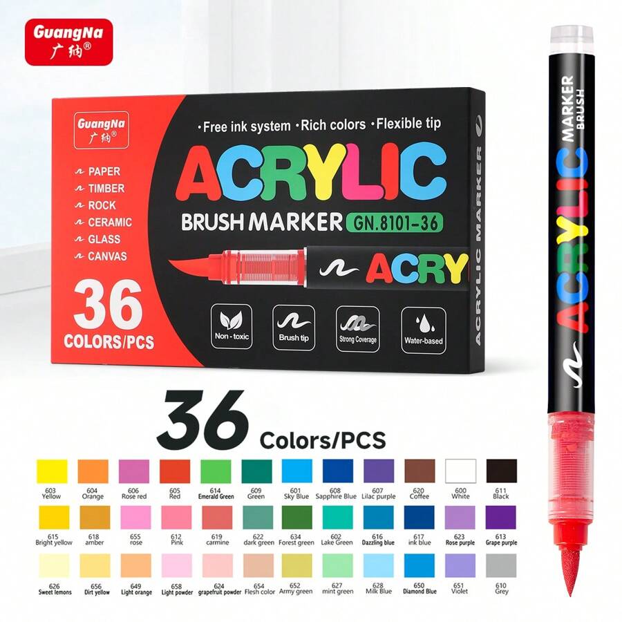 GuangNa 168 Colors Acrylic Marker Pens, Soft Tip, No Pressure Required ...
