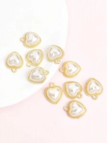 10 件简约优雅人造珍珠镶嵌心形吊坠优雅迷人的锁骨链颈链项链手链耳环服装装饰 DIY 心形合金吊坠 - 适合日常佩戴和送礼，适合周年纪念、生日或情人节