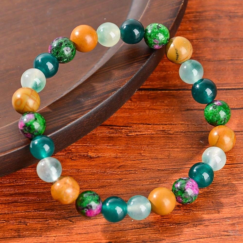 Bracciale Elastico In Pietre Naturali Di Zoisite Verde E Rosso – Perline A Botte 10x14mm, Lunghezza 7,5 Pollici - Foto 3