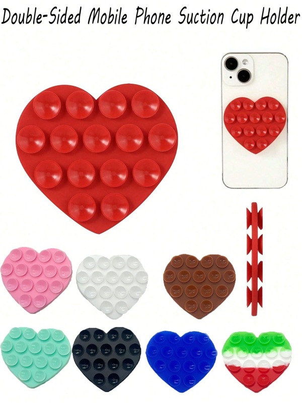 Double-Sided Suction Cup Heart Phone Holder, Valentine's Day Silicone Suction Cup Phone Case, Adhesive Phone Grip, Hands-Free Phone Grip, Silicone Phone Holder, Compatible Valentine's Day Gift