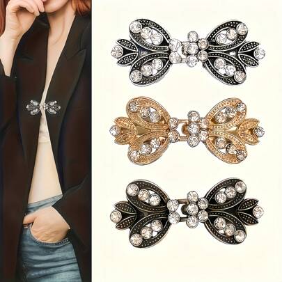 1pc, With Clip Rhinestone Sweater Clip Alloy Cloak Buckle Collar Clip Silk Scarf Buckle Women's Waist Fixed Brooch, Embroidery Applique Iron On Heat Patches For Jackets, Sew On Patches For Clothing Backpacks Jeans T-Shirt