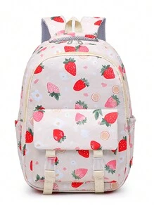 3pcs/Set Stylish New Cute Strawberry Printed Large Capacity Backpack Set - Multicolor - View 8