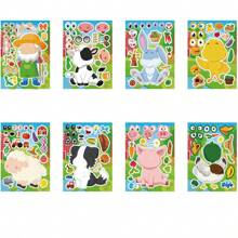 8/16 piezas Rompecabezas con pegatinas de animales de granja, que incluyen pegatinas de cerdo, conejo, vaca, pollo, pato, perro, oveja para manualidades, fiestas, envoltorios de regalo - Multicolor - Ver 7