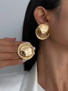 1 Pair Asymmetrical Metal Round Earrings, Minimalist Vintage Elegant Gold And Silver Stud Earrings, Charming Jewelry For Women's Daily Wear