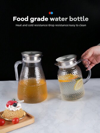 1pc 带盖亚克力水壶，不锈钢盖冷水壶，冷饮水壶，夏季饮料用具，茶壶，耐用轻便，可冷热使用，茶壶适用于果汁、茶、牛奶、冷饮或热饮瓶水壶，适用于家庭餐厅酒店，适用于家庭、餐厅、酒店、房车、餐具配件