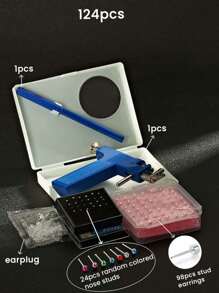 124 件/套可重复使用耳洞套装：完整的耳洞和鼻洞套装 - 专业 DIY 珠宝套装，包括 98 个抗过敏耳钉、1 个耳洞枪、24 个彩色鼻钉、一次性低痛耳洞枪，专为家庭设计，非常适合学生和个人进行耳洞穿刺，提供高品质的美容工具和配件 - 彩色 - 查看 15