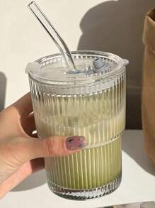1 Clear Glass With Glass Straw With Lid, Caterpillar Handle, Simple Creative Americano Mug For Breakfast