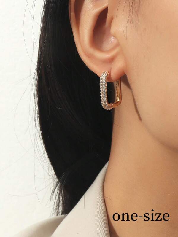 Cubic Zirconia Decor Hoop Earrings