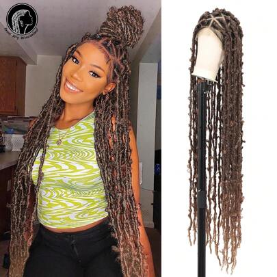 48 Inches Full Double Lace Front Triangle Knotless Locs Braided Wigs With Baby Hair Super Long Braids Wig With Butterfly Lace Frontal Braid Synthetic Wigs