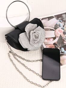 Elegante bolsa de mão com strass rosa de cetim 3D camélia bolsa de noite brilhante bolsa equestre bolsa equestre de cetim bolsa enfeitada com cristais brilhantes bolsa de dia dos namorados bolsa de casamento nupcial moda feminina bolsa de mão com strass rosa 3D bolsa de noite de cristal super brilhante bolsa de evento de flor de cristal Características: - Leve e portátil - Fecho magnético - Cor preta clássica - Forro de poliéster - Sem impressão - Não lavável - Alça de ombro removível - Adequado para uso diário ou eventos formais