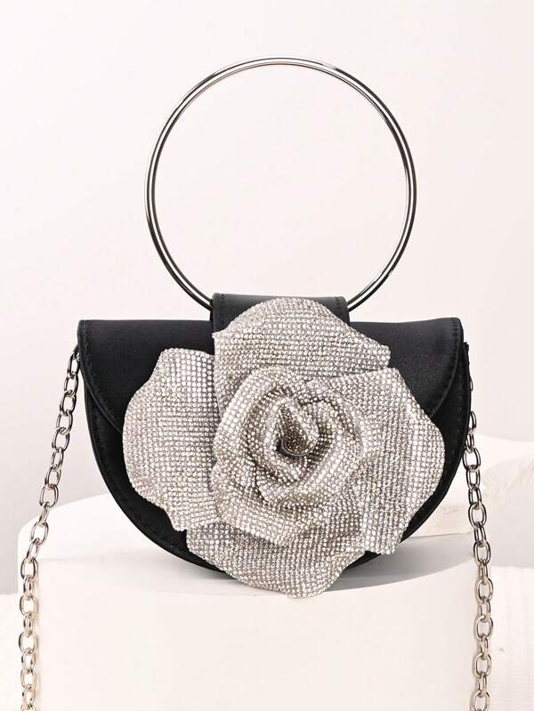 Elegante bolsa de mão com strass rosa de cetim 3D camélia bolsa de noite brilhante bolsa equestre bolsa equestre de cetim bolsa enfeitada com cristais brilhantes bolsa de dia dos namorados bolsa de casamento nupcial moda feminina bolsa de mão com strass rosa 3D bolsa de noite de cristal super brilhante bolsa de evento de flor de cristal Características: - Leve e portátil - Fecho magnético - Cor preta clássica - Forro de poliéster - Sem impressão - Não lavável - Alça de ombro removível - Adequado para uso diário ou eventos formais