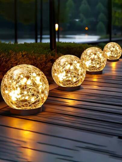 1pc Outdoor Waterproof Cracked Glass Solar Ground Light, Suitable For Garden, Villa, Rural Road, Atmosphere Glass Lamp