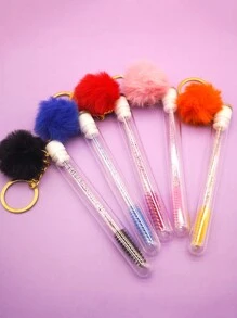 1/3/5pcs Fluffy Keychain Eyelash Brush Eyebrow Brush Eyelash Extension Tool, Portable For Travel And Makeup - Multicolor - View 2