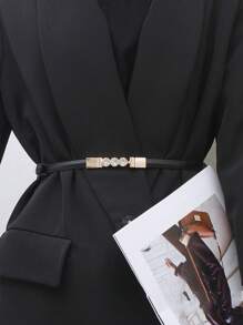 1pc Slim Decorative Dress, Simple Fashionable All-Matching Style, Match With Sweaters, Coats, Waist Belt Included - Black - View 5