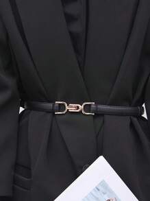 1pc Slim Decorative Dress, Simple Fashionable All-Matching Style, Match With Sweaters, Coats, Waist Belt Included - Black - View 7