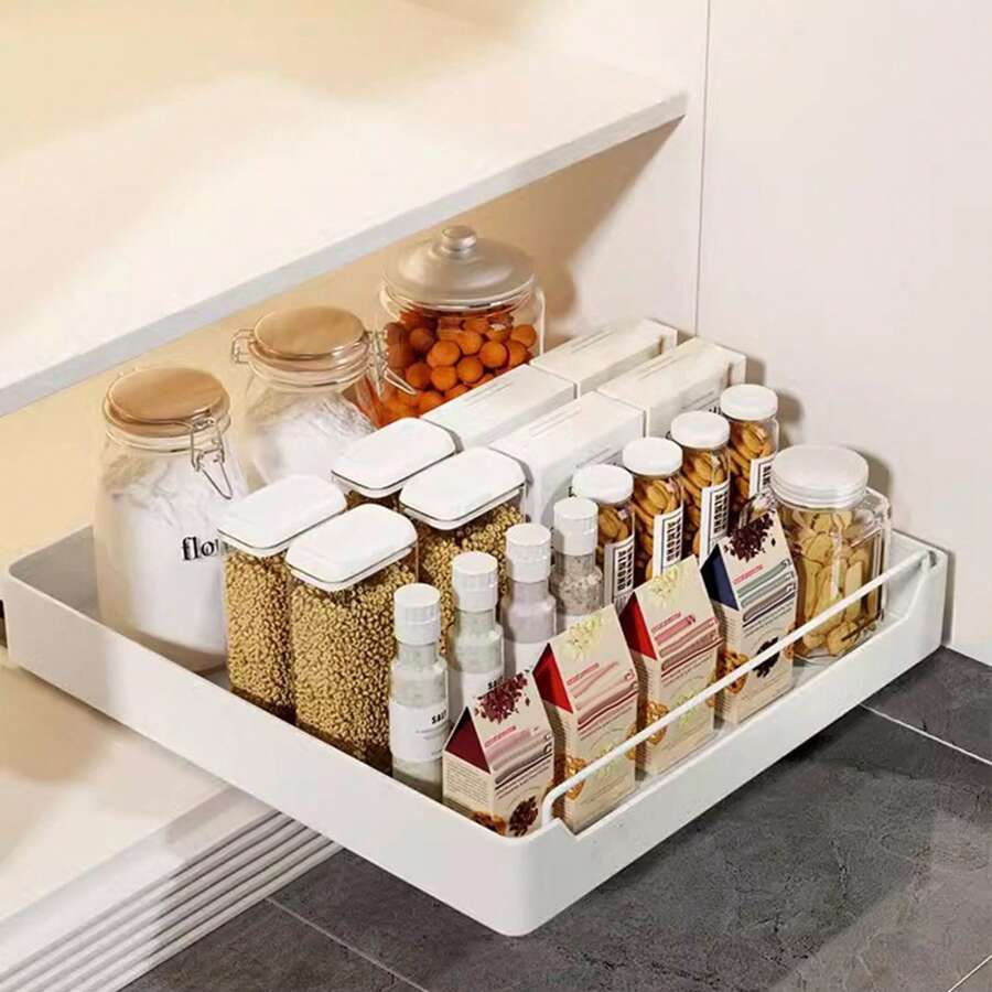 Pull Out Cabinet Drawers Organizer Pull Out Cabinet Organizer Shelves Adhesive Slide Out Drawers Storage Rack For Kitchen Cabinets, Pantry, Bathroom - White 40cm - View 1