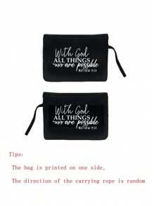 女士时尚旅行沙滩包 - 轻便亚麻手提包兼化妆包，印有励志标语“有了上帝，一切皆有可能”，易于清洁的面料，适合购物、旅行、海滩、教师节礼物，女士大容量亚麻手提包 - 黑色 - 查看 9