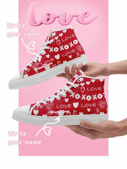Women's Valentine's Day Custom High Top Canvas Shoes, Personalized Custom Name Sneakers, LOVE Lock Print Custom Women's Sneakers, Personalized High Top Canvas Shoes, Personalized Sneakers For Women And Men, Personalized Sports And Casual Shoes,Valentine Gift