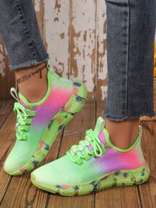 Zapatillas deportivas de exterior para mujer con cordones frontales de colores degradados, transpirables y antideslizantes - Multicolor - Ver 2