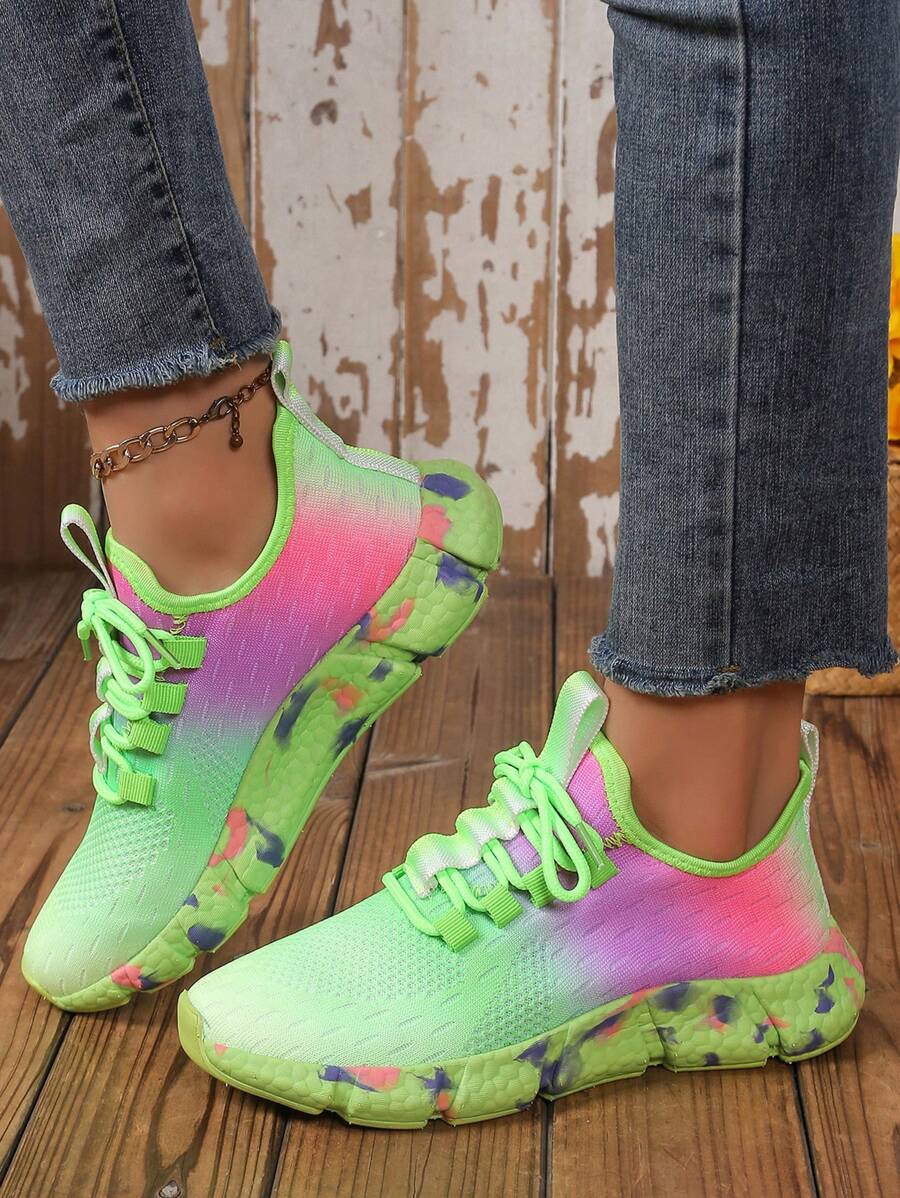 Zapatillas deportivas de exterior para mujer con cordones frontales de colores degradados, transpirables y antideslizantes
