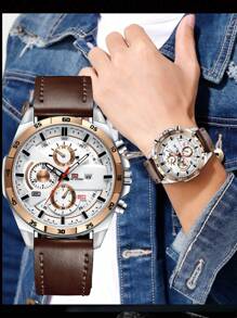 VA VA VOOM 黑色石英皮革表带男士休闲户外运动赛车手表，防水 - 白色 - 查看 7