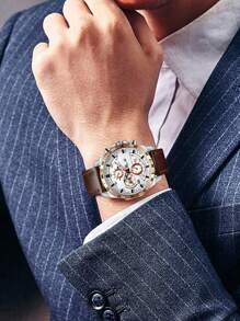 VA VA VOOM 黑色石英皮革表带男士休闲户外运动赛车手表，防水 - 白色 - 查看 9