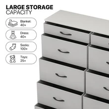 10 Gray Drawer Dresser Tall Chest Fabric Storage Organizer Bedroom Cabinet Unit - 1 - View 7